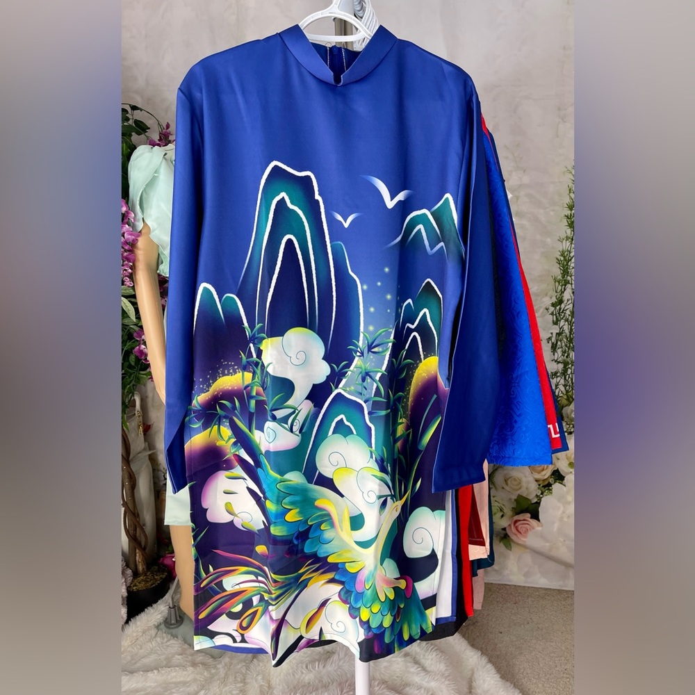 ao dai cach tan nam lua, Vietnamese men’s modern contemporary long dress top 3xl